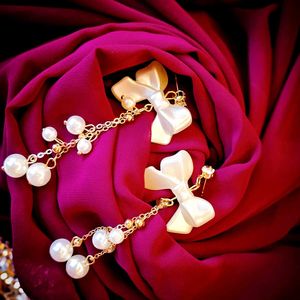 Bow Pearl Drop Earrings