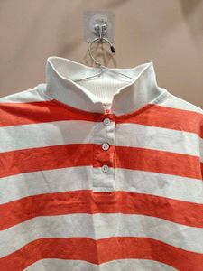 Striped Crop Polo Top