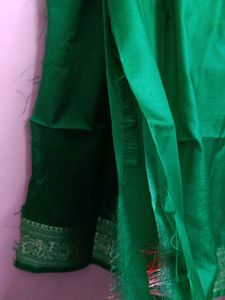 Emerald Green Silk Blend Fabric with Silver Border
