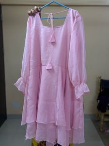 Beautiful Pink Chiffon Kurta With Beads Embroidery