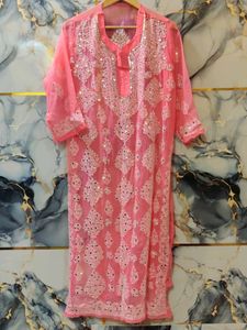 brand new chikankari Pink Embroidered Kurta