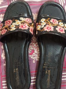 Floral Embroidered Slide Slippers