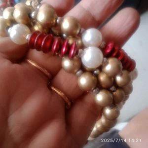 Bangles,Beaded Necklace with Pearl &amp; Red Accents