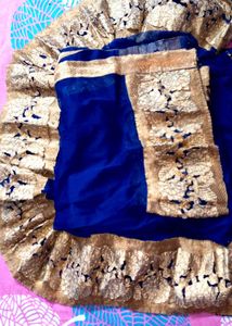 Royal Blue &amp; Gold Embellished Lehenga Set