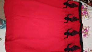 Red Saree with Black Embroidery