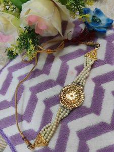 Pearl and Gold Tone Adjustable Necklace