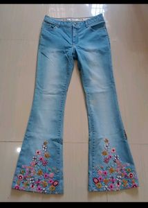Beaded Jeans With Embroidery Work