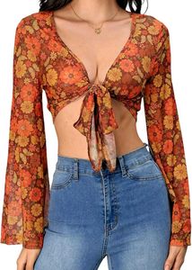 601210. Floral Tie-Front Crop Top