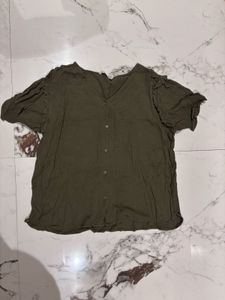 Xxl Olive Green Button-Down Top