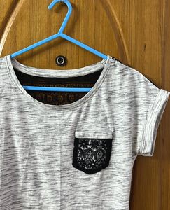 White Black Top With Crochet Design