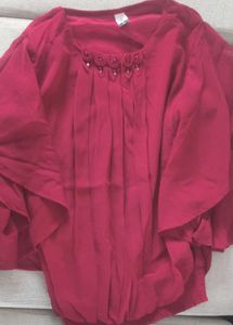 Maroon Chiffon Blouse with Floral Detail