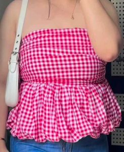 Gingham Print Tube Top