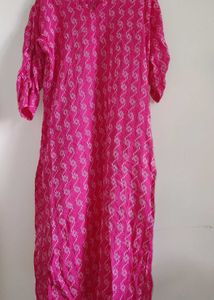 Bright Pink Ikat-Print Cotton Kurta