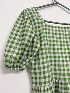 Green Gingham Tiered Dress