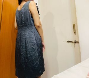H&amp;M Grey Satin Ruffle Dress