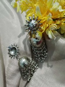 Oxidised Silver Big Drop Earrings