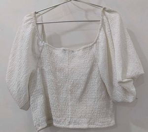 White Puff Sleeve Crop Top