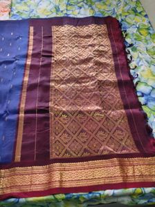 Blue And Brown Silk Saree