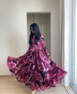 Black And Pink Floral Anarkali With Dupatta