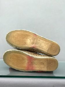 Auth CHANEL Espadrille Mother Of Pearl Flats