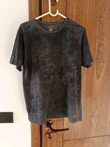 Grey Abstract Casual T-Shirt