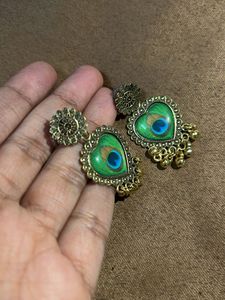 Peacock Heart Jhumka Earrings
