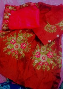 Red Embroidered Dress Material