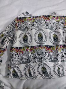 White Printed Crop Top