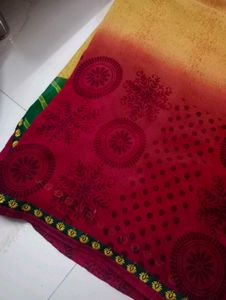 Elegant Red & Yellow Saree