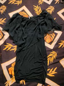 Black Off-Shoulder Ruched Mini Dress