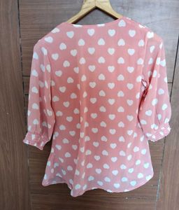 Peach Heart Print Pleated Top - XL