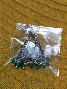 🆕️ Oxidised Earring With Green Beads