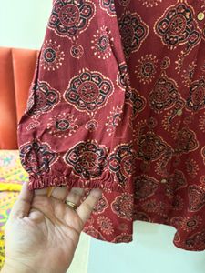 red cotton block print shirt