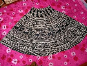 full length flare skirt with elephant print.