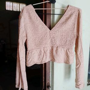 Polka Dot Long Sleeve Crop Top