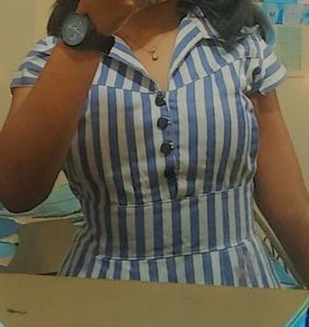 Stripped Printed Dress With Snatched Waist