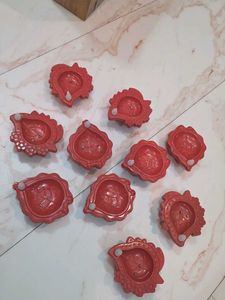 Red Clay Diya Set 10 pcs