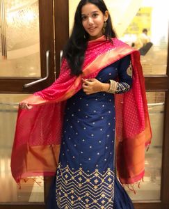 Royal Blue Garara Set With Hot Pink Dupatta