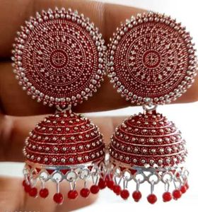 Red Oxidised Jhumka Earrings