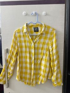 Butter Yellow Checks/Plaid Shirt Y2K style