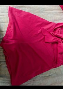 One off shoulder, neon pink Short jumpsuit
