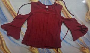 Maroon Cold Shoulder Top