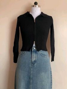 Zip-Up Ribbed Cardigan
