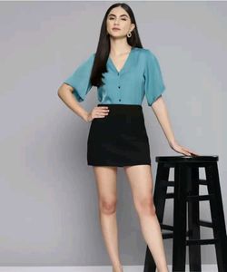 Chemistry V-neck Shirt Style Satin Top