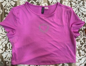 H&amp;m Pink Stone Crop Top