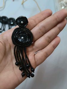 Black Beaded Choker &amp; Earring Set