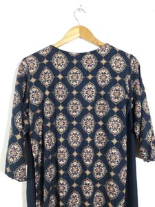 Navy Blue Floral Printed  Dress ( Women&#39;s )