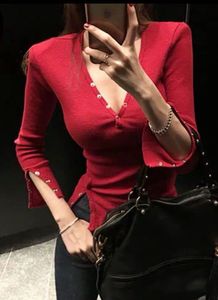 Red Ribbed Long Sleeve Top