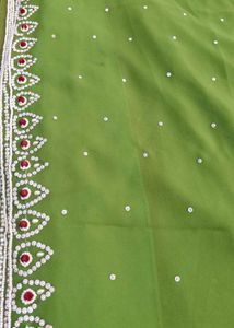 Elegant Green Saree with pearls work
