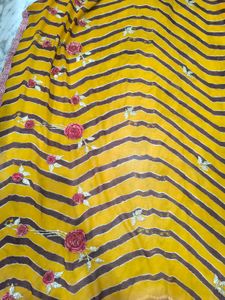 Brown &amp;Yellow Rajasthani Tie Dye Heavywork Saree
